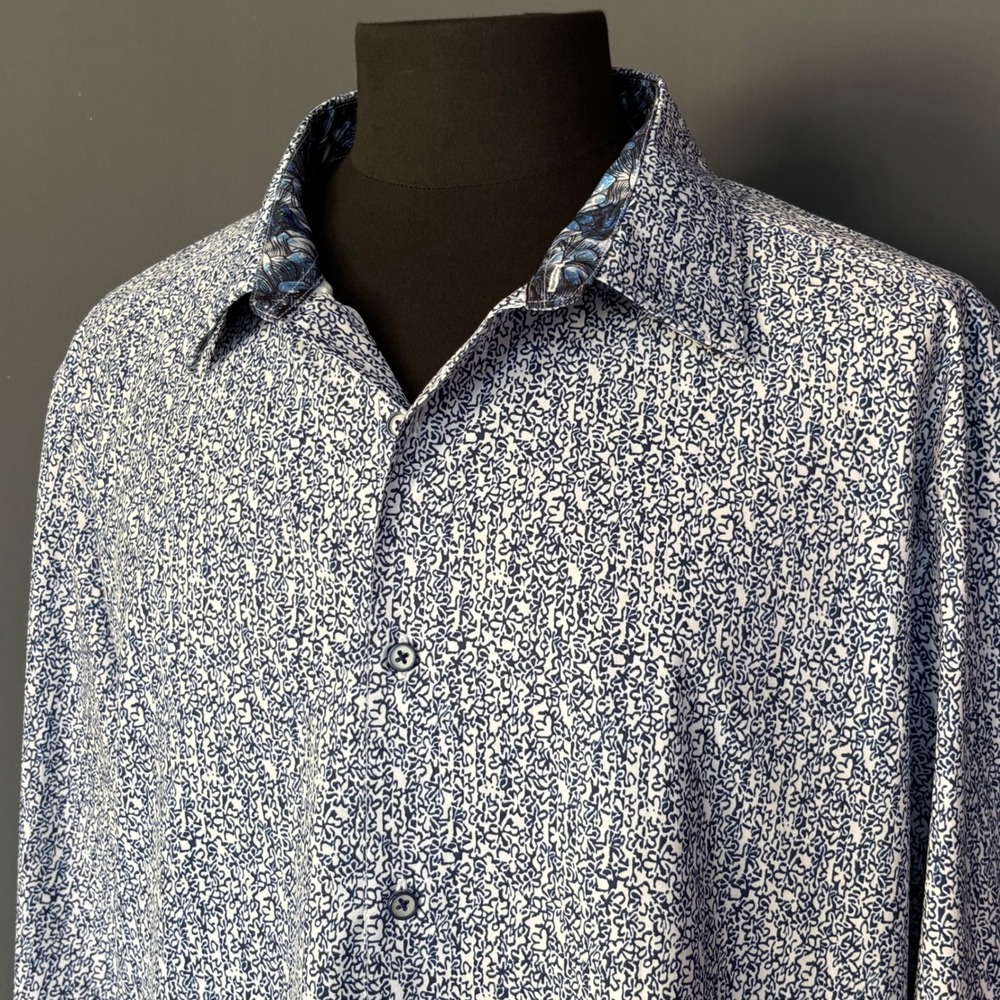 Robert Graham Mens Classic Fit Navy Floral Micro Print Stretch Shirt | Sz 3XL |